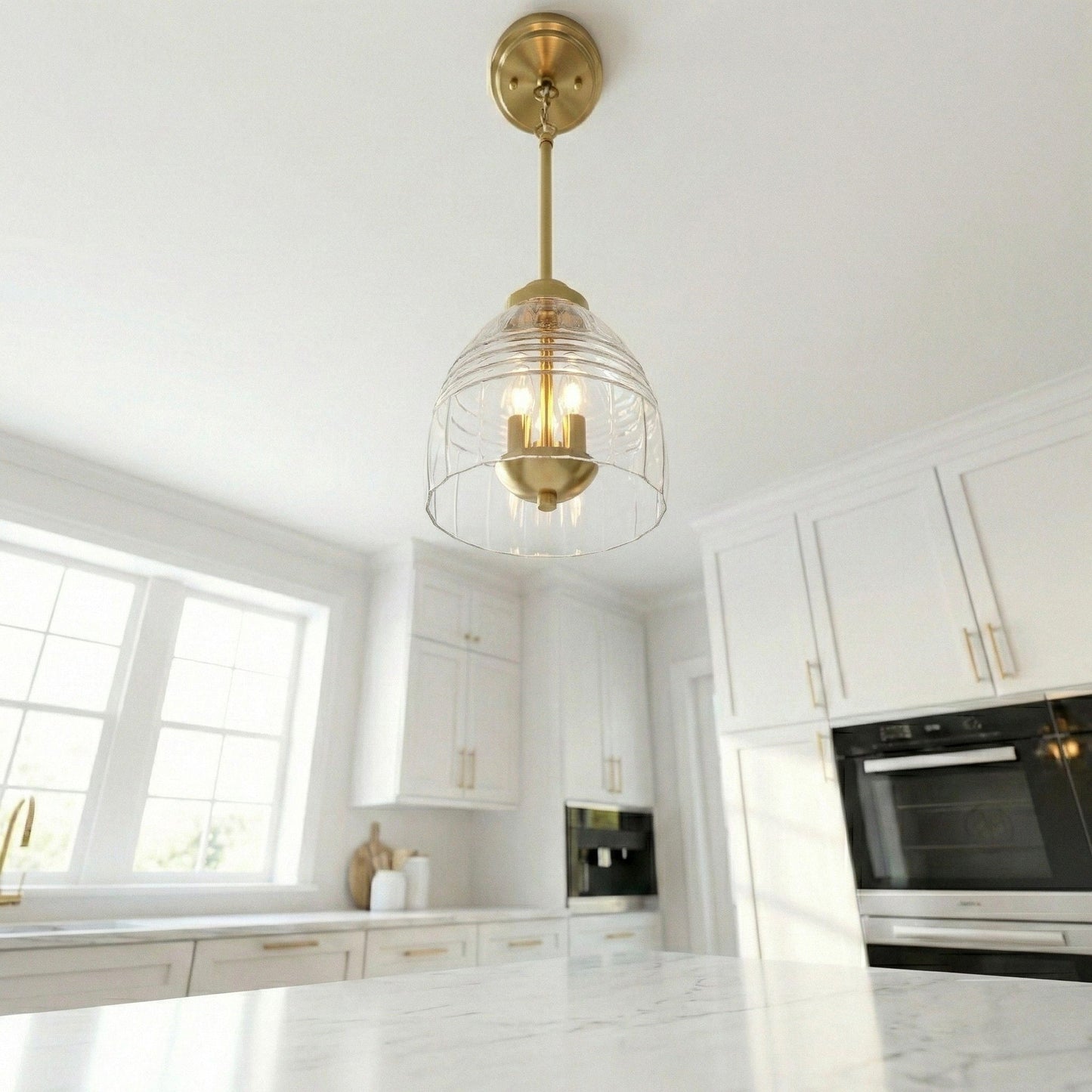 Ember 3-Candle Lights Chain Pendant light with clear glass shade and gold finish on Tampa Home & Garden Store
