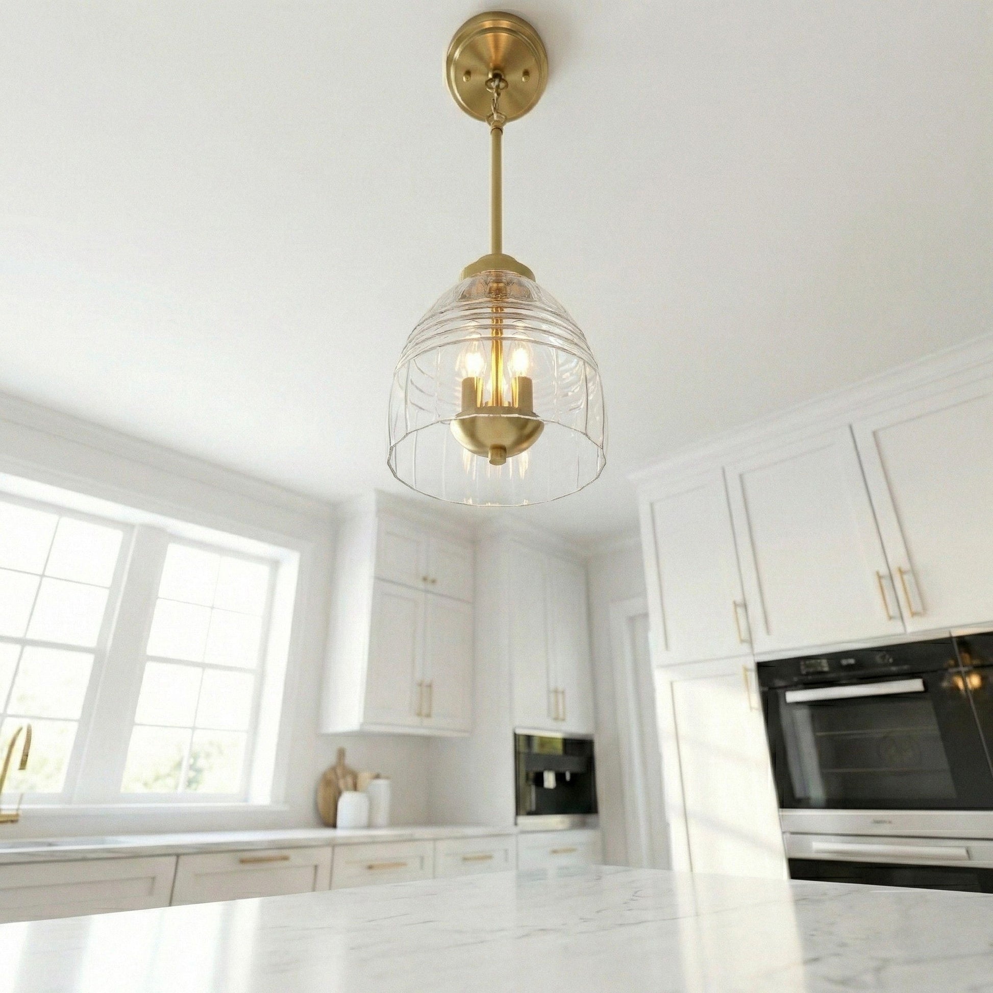 Ember 3-Candle Lights Chain Pendant light with clear glass shade and gold finish on Tampa Home & Garden Store