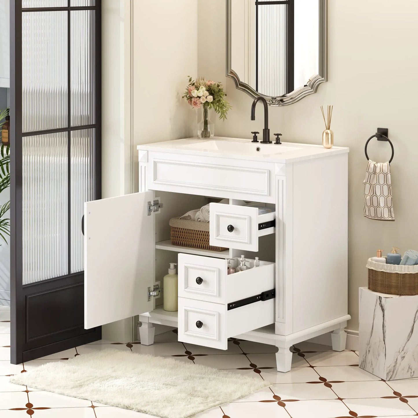 Bathroom Vanity With Sink and Cabinet Two Drawers