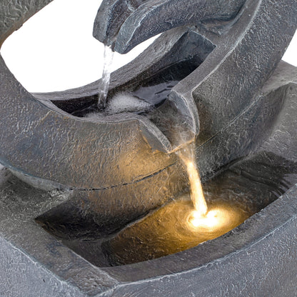 Water fountain gray circular polyresin outdoor LED light 26.77 in tall HouseOfZazla on Tampa Home & Garden Store