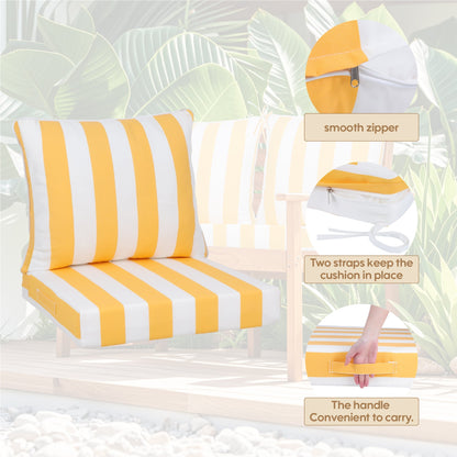 Outdoor deep-seat cushion set 24x24 in, yellow and white striped cushions with zipper, carry bag on Tampa Home & Garden Store