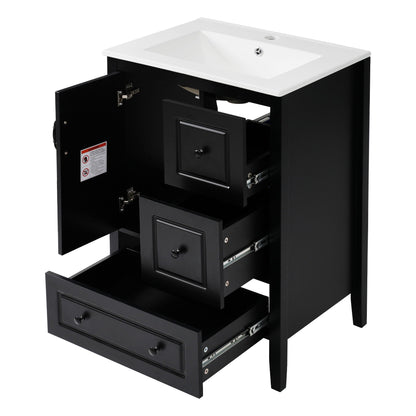 Retro vanity with white ceramic sink on black cabinet with soft-close drawers on Tampa Home & Garden Store