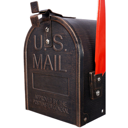 Stratford heavy-duty cast aluminum mailbox with post, solar light, brown finish, fluted base on Tampa Home & Garden Store