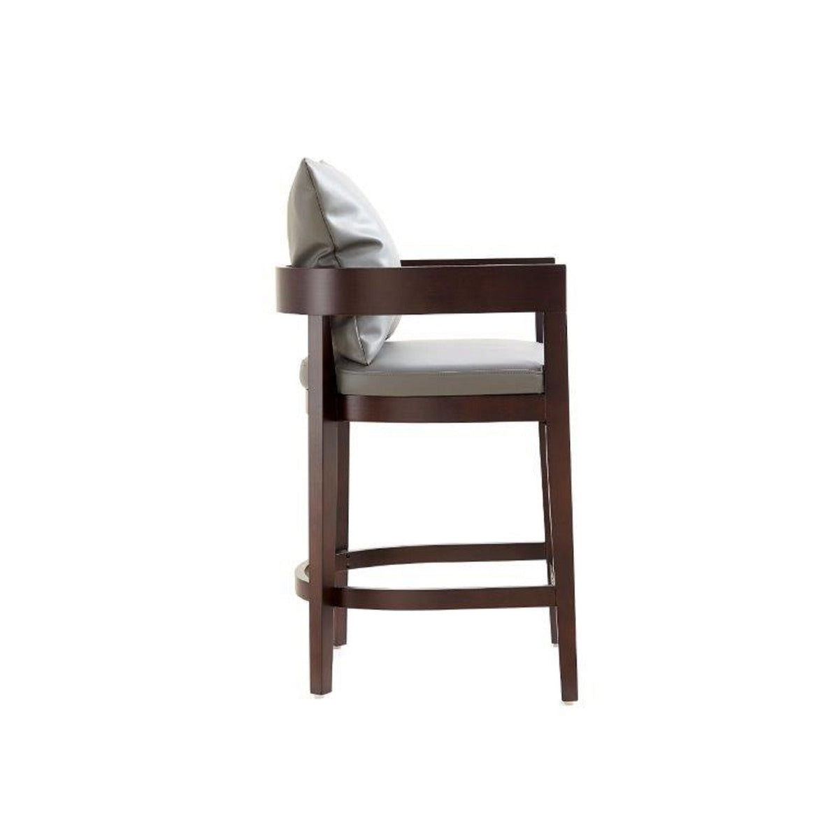 Mid-Century Modern Counter Stool, upholstered seat with gray cushion, dark wood frame HouseOfZazla on Tampa Home & Garden Store