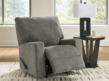 Clarington Rocker Recliner Greystone gray fabric by Unique Piece Furniture with dark frame on Tampa Home & Garden Store