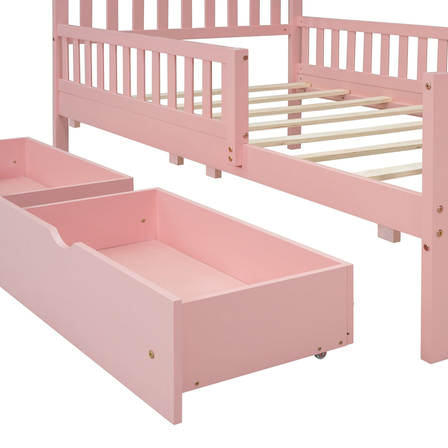 Pink platform bed with dual guardrails and 2 under-bed storage drawers by HouseOfZazla on Tampa Home & Garden Store