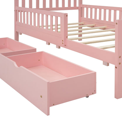 Pink platform bed with dual guardrails and 2 under-bed storage drawers by HouseOfZazla on Tampa Home & Garden Store