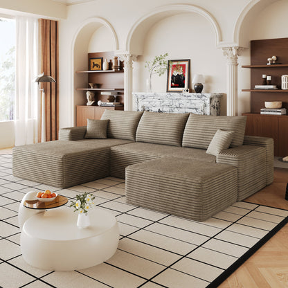 107-inch Cloud sectional sofa with ottoman in beige ribbed fabric by HouseOfZazla on Tampa Home & Garden Store