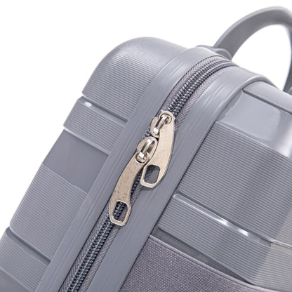 4-Piece PP Spinner Wheel Luggage Set light gray close-up of textured shell & dual zippers on Tampa Home & Garden Store