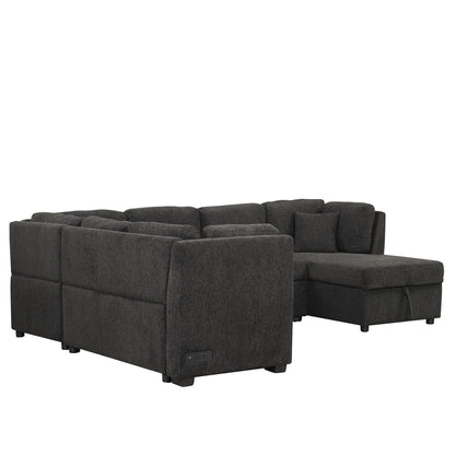 HouseOfZazla U-shaped sleeper sectional in gray fabric with storage chaise and USB ports on Tampa Home & Garden Store