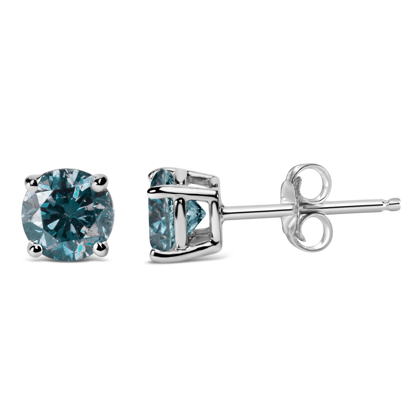 14K white gold blue diamond stud earrings, round brilliant, 1/2 cttw, 4-prong solitaire on Tampa Home & Garden Store