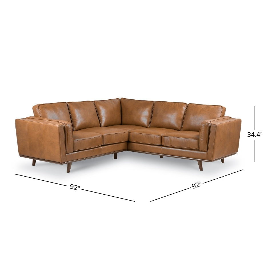 Erman Corner Sofa tan leather sectional by HouseOfZazla, 92x92 layout on Tampa Home & Garden Store