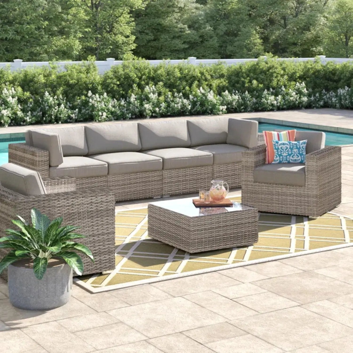 Stylish Entertainment Sectional Set, 3-piece wicker with cushions by Unique Piece Furniture on Tampa Home & Garden Store