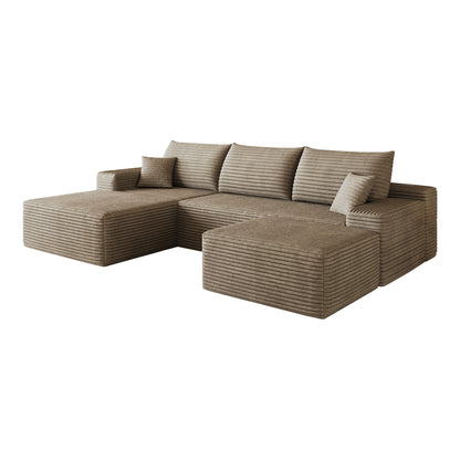 107in Cloud Sectional Sofa with Ottoman beige ribbed fabric by HouseOfZazla on Tampa Home & Garden Store