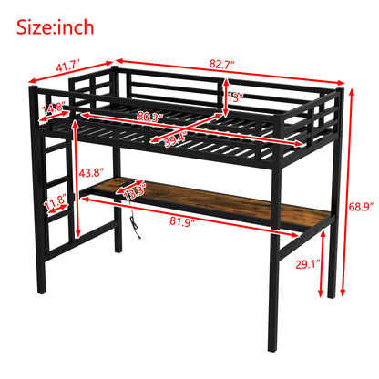 Metal Twin XL loft bed with desk, black finish and power outlet LED light HouseOfZazla on Tampa Home & Garden Store