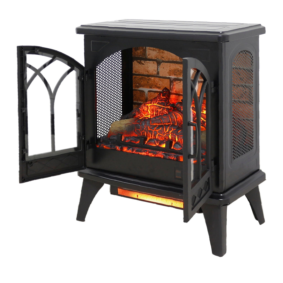 3D flame electric infrared quartz fireplace stove antique black with remote control, embers on Tampa Home & Garden Store