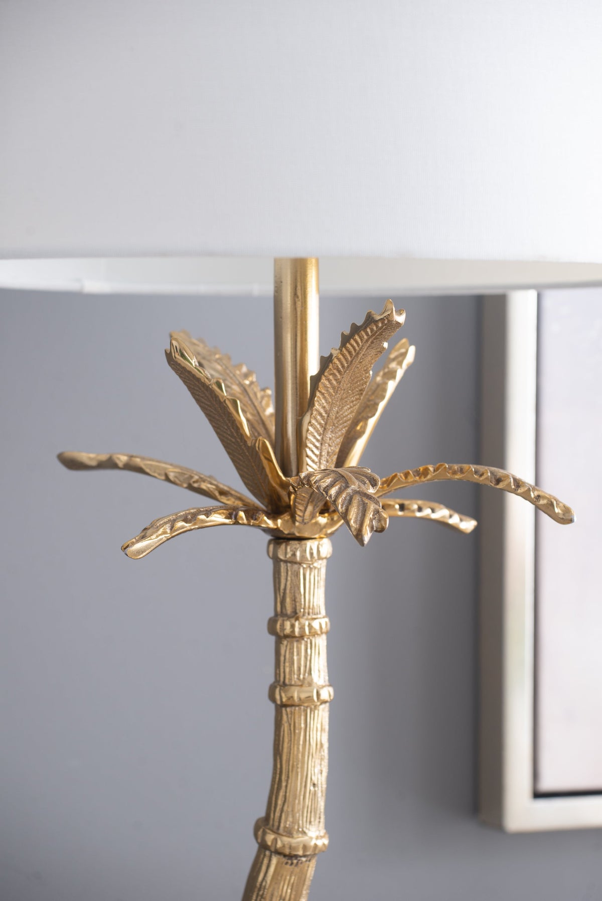 Leaf motif table lamp in gold with marble base and white shade by HouseOfZazla on Tampa Home & Garden Store