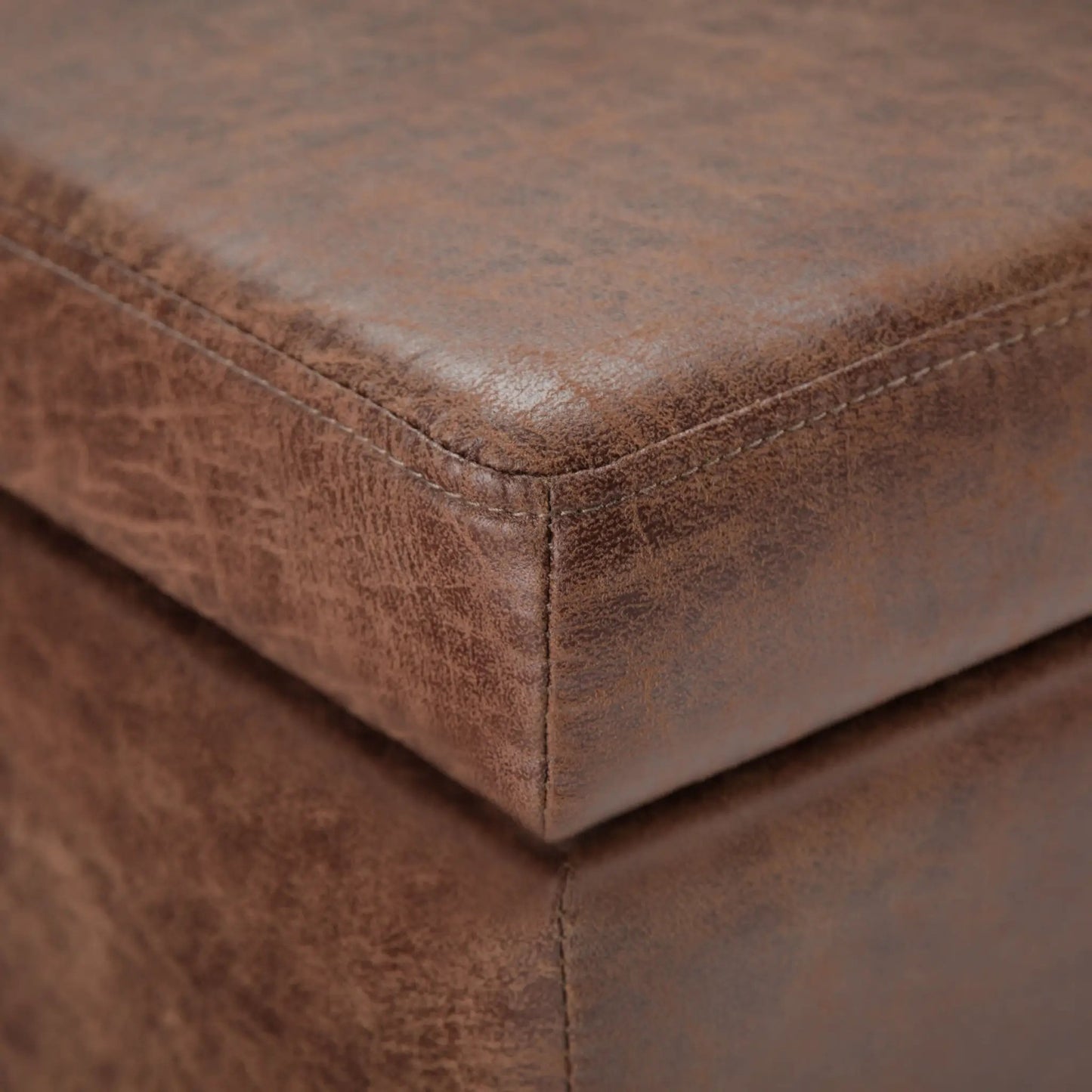 Avalon Storage Ottoman Bench leather brown upholstery close-up Unique Piece Furniture on Tampa Home & Garden Store