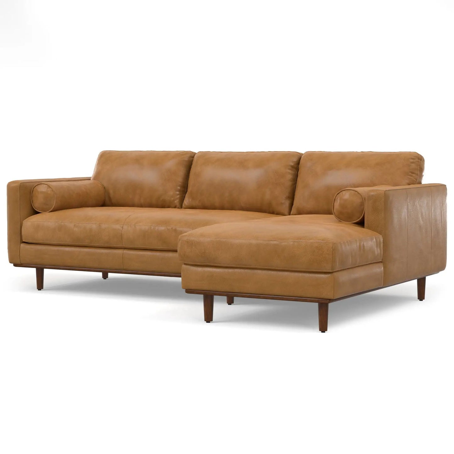 Morrison Upholstered Sectional Sofa tan leather with wood legs by Unique Piece Furniture on Tampa Home & Garden Store