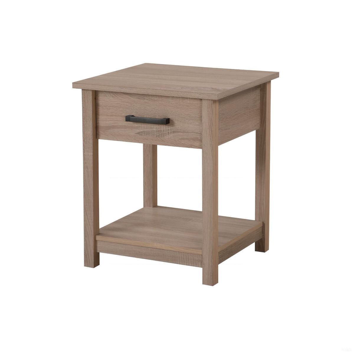 Accent Nightstand with smooth roller drawer glides in light brown wood, black handle on Tampa Home & Garden Store