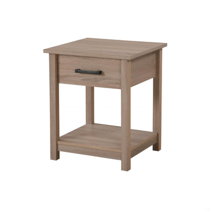 Accent Nightstand with smooth roller drawer glides in light brown wood, black handle on Tampa Home & Garden Store