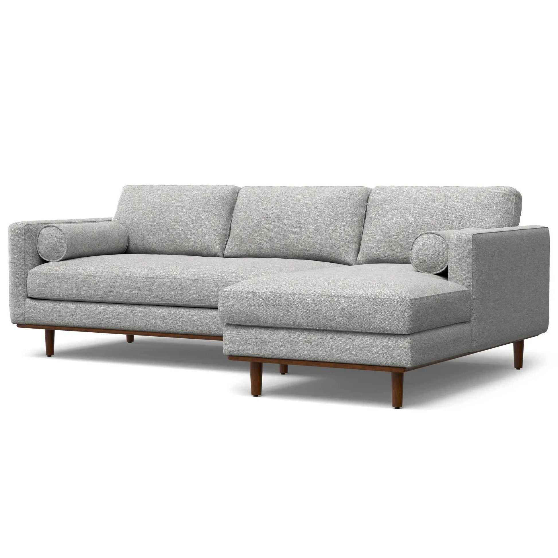 Morrison Upholstered Sectional Sofa in light gray fabric with rounded arms and wood legs on Tampa Home & Garden Store