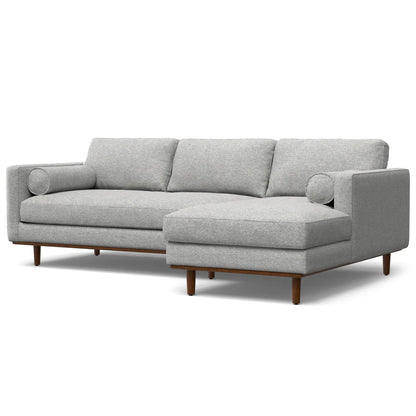 Morrison Upholstered Sectional Sofa in light gray fabric with rounded arms and wood legs on Tampa Home & Garden Store
