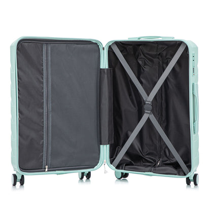 3-Piece Spinner Luggage Set mint green exterior with mesh divider and cross-strap interior on Tampa Home & Garden Store