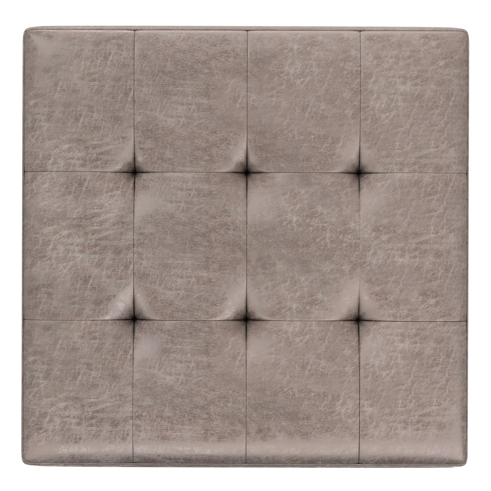 Shay large square coffee table storage ottoman taupe faux leather, tufted mid-century design on Tampa Home & Garden Store