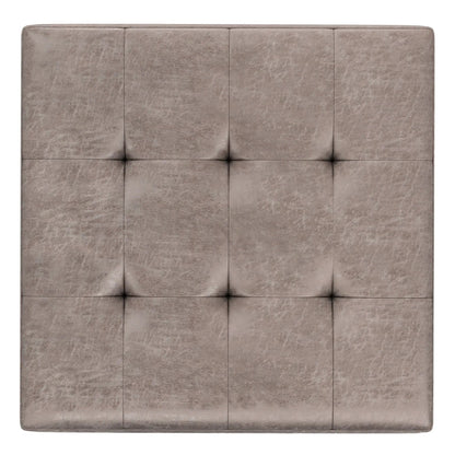 Shay large square coffee table storage ottoman taupe faux leather, tufted mid-century design on Tampa Home & Garden Store