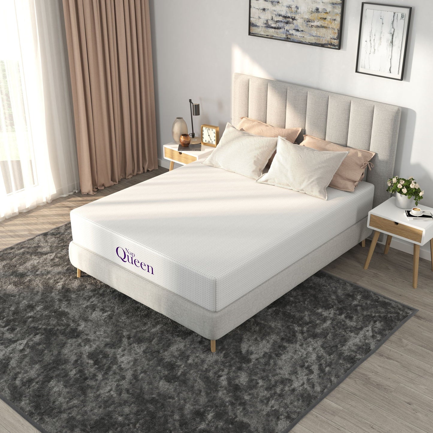 10-inch charcoal memory foam mattress queen size on a modern bedroom setup on Tampa Home & Garden Store