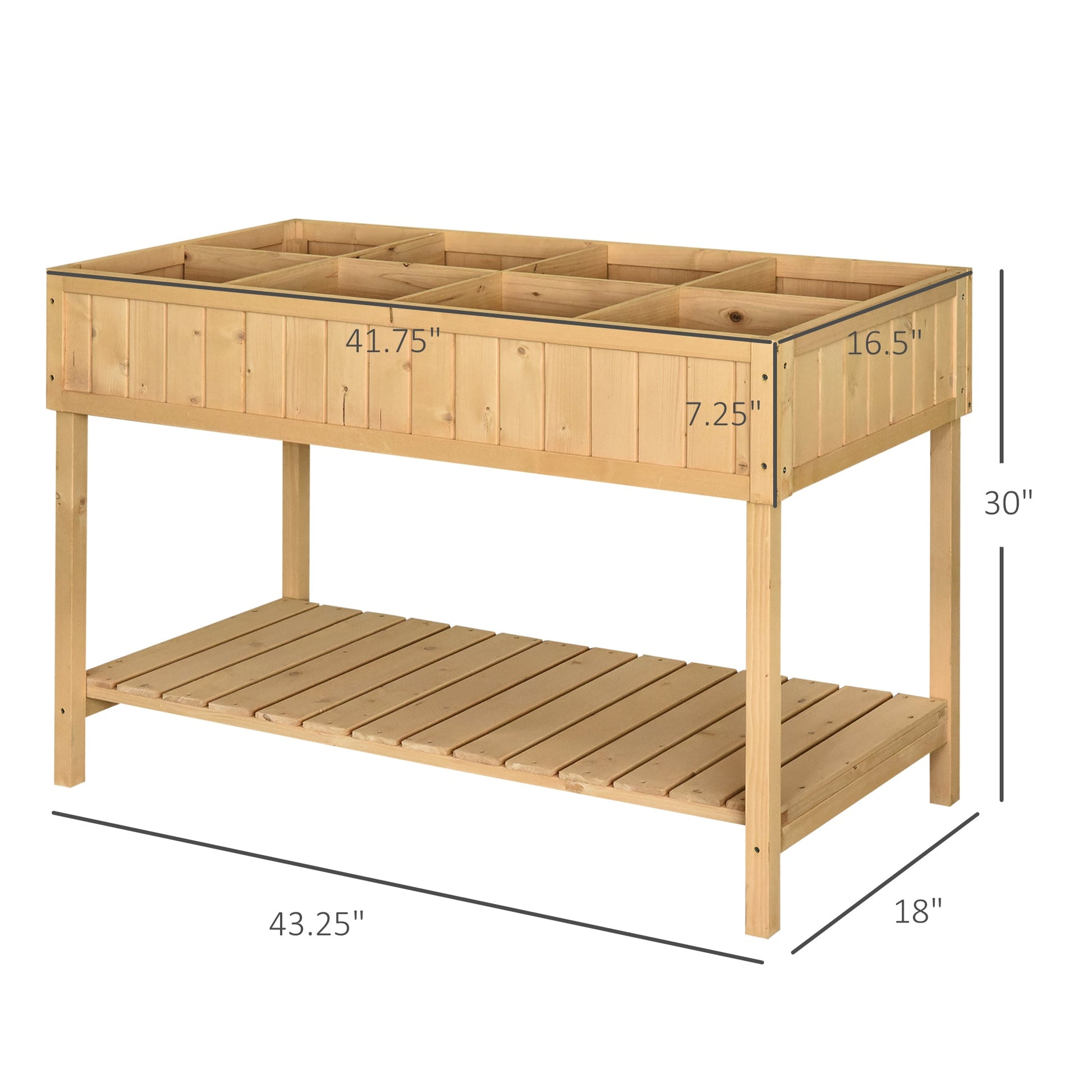 Outsunny 43in wooden raised garden bed with 8 pockets and shelf in natural pine on Tampa Home & Garden Store