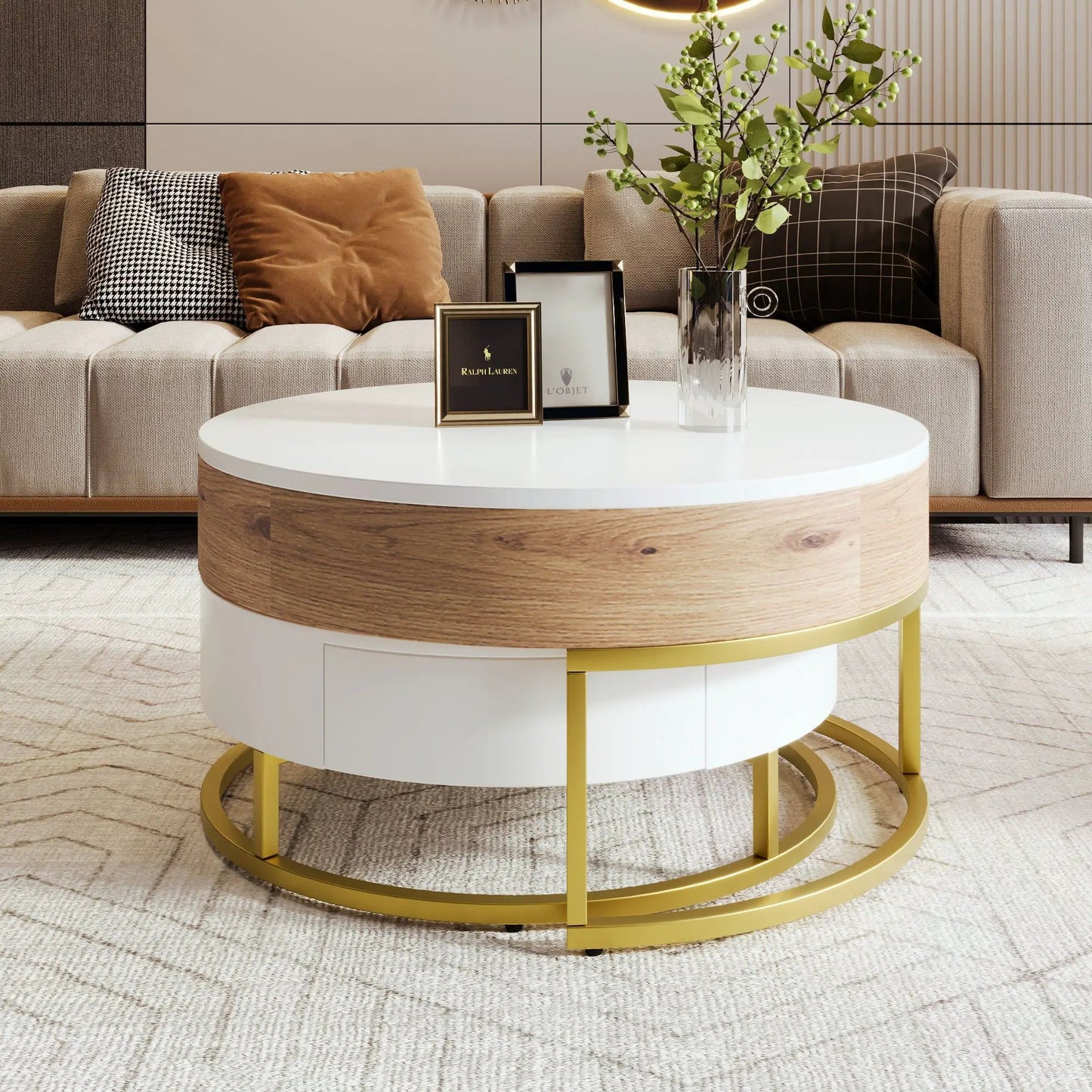 Round Lift-Top Nesting Coffee Tables with Drawers
