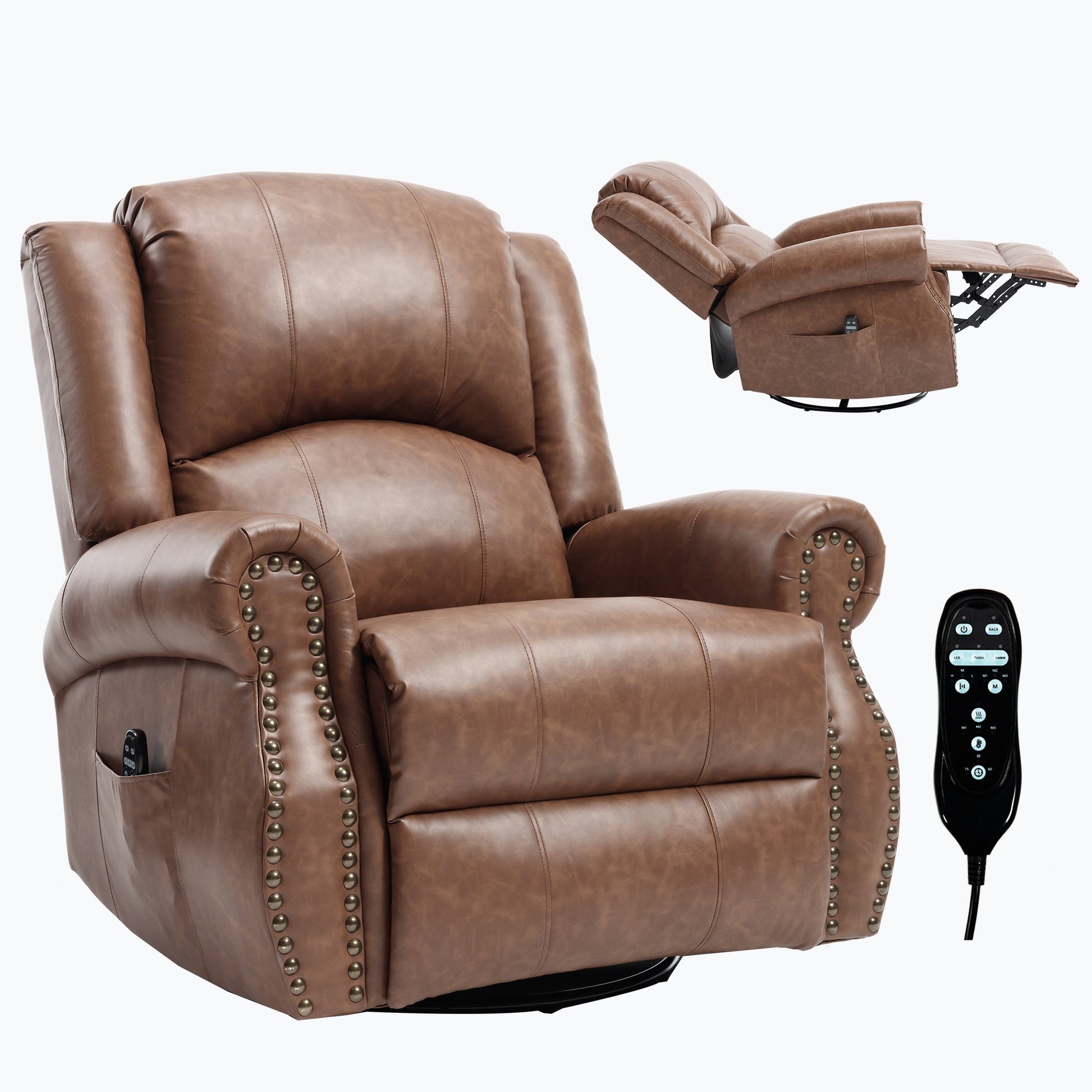Heat Massage Manual Recliner Chair with Rocker and Swivel brown leather by HouseOfZazla on Tampa Home & Garden Store