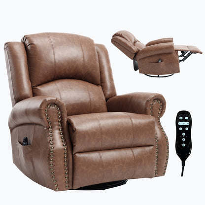 Heat Massage Manual Recliner Chair with Rocker and Swivel brown leather by HouseOfZazla on Tampa Home & Garden Store