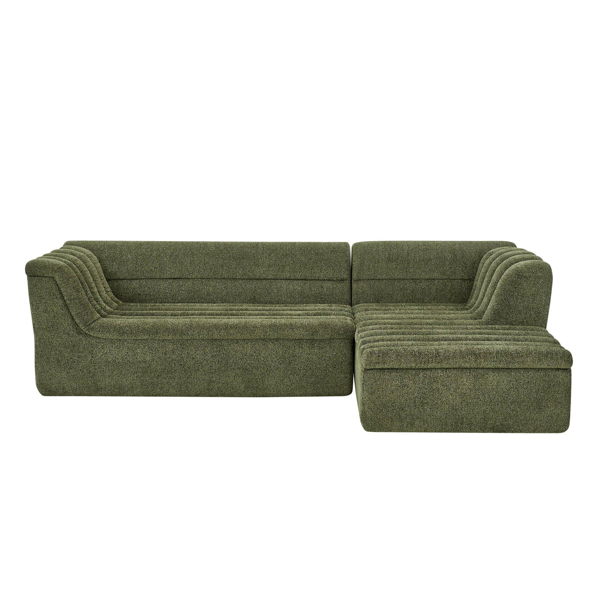 Stationary sectional sofa with chaise in olive-green fabric and wave armrests by HouseOfZazla on Tampa Home & Garden Store