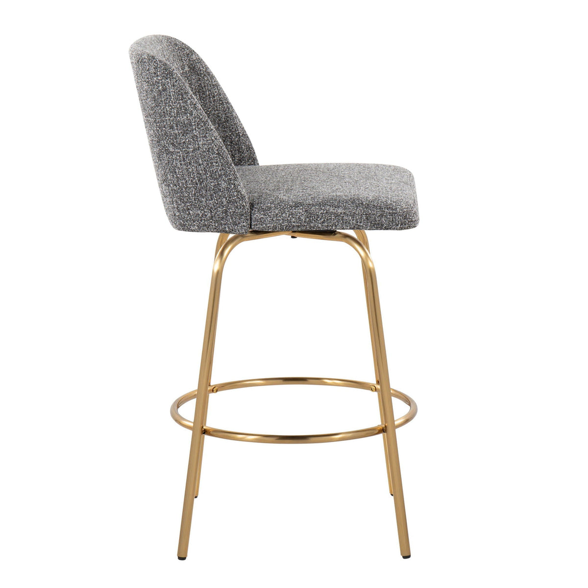 Toriano contemporary fixed-height swivel counter stool gray upholstery with gold base on Tampa Home & Garden Store