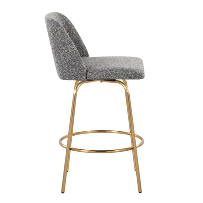 Toriano contemporary fixed-height swivel counter stool gray upholstery with gold base on Tampa Home & Garden Store
