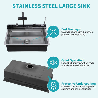 Single Bowl Kitchen Sink And The Smart Led Faucet