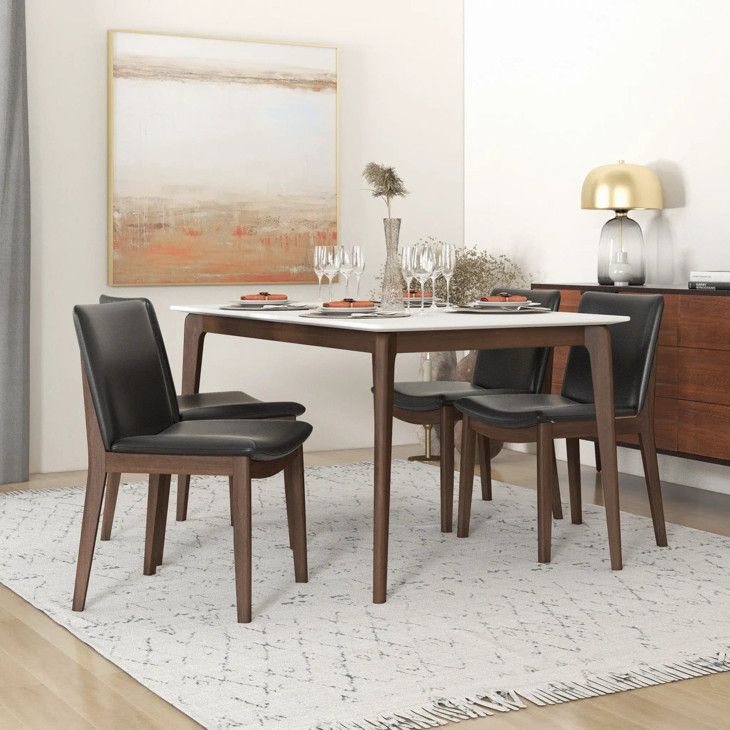 Leon mid-century modern dining chair set of 2 in dark wood with black upholstered seats on Tampa Home & Garden Store