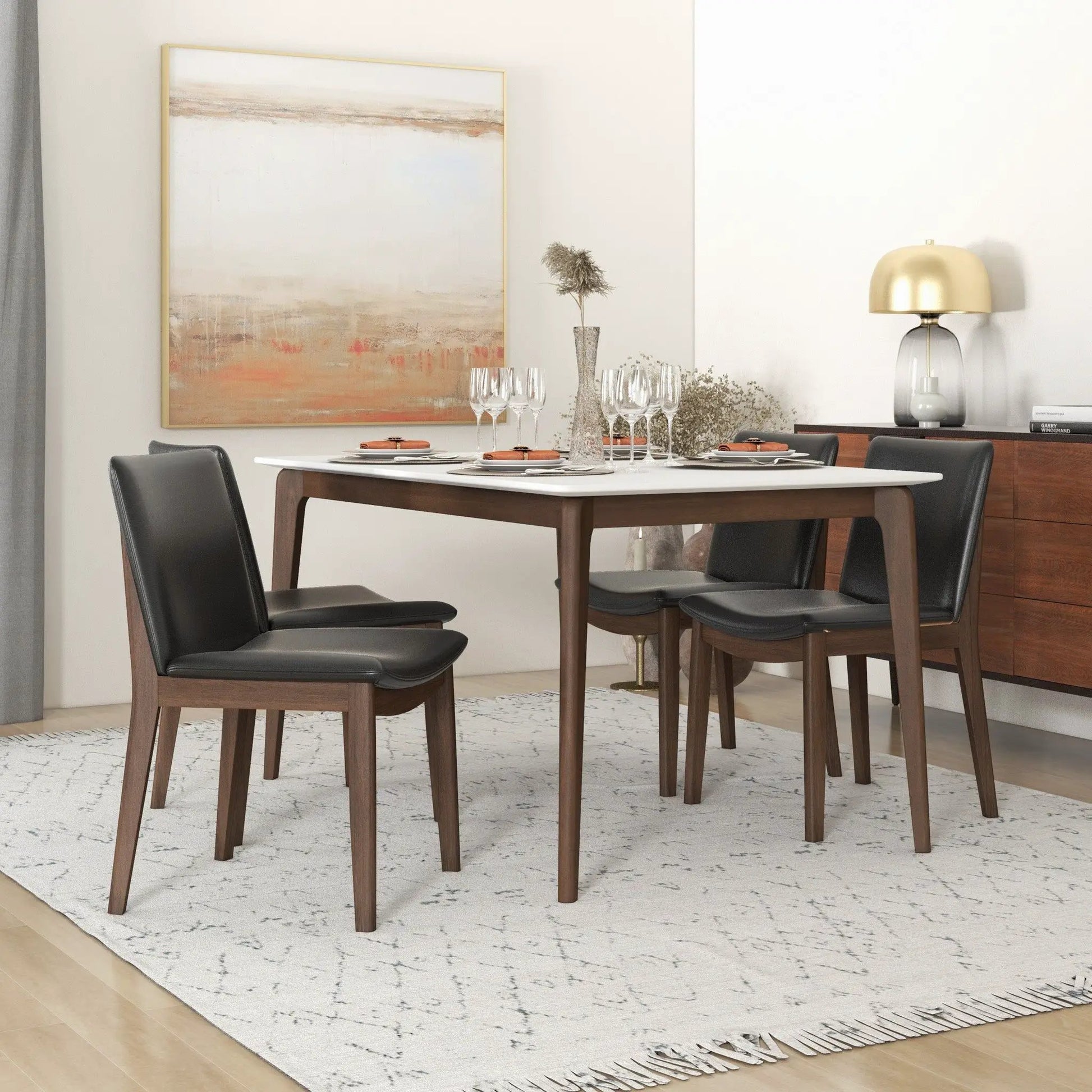 Leon mid-century modern dining chair set of 2 in dark wood with black upholstered seats on Tampa Home & Garden Store