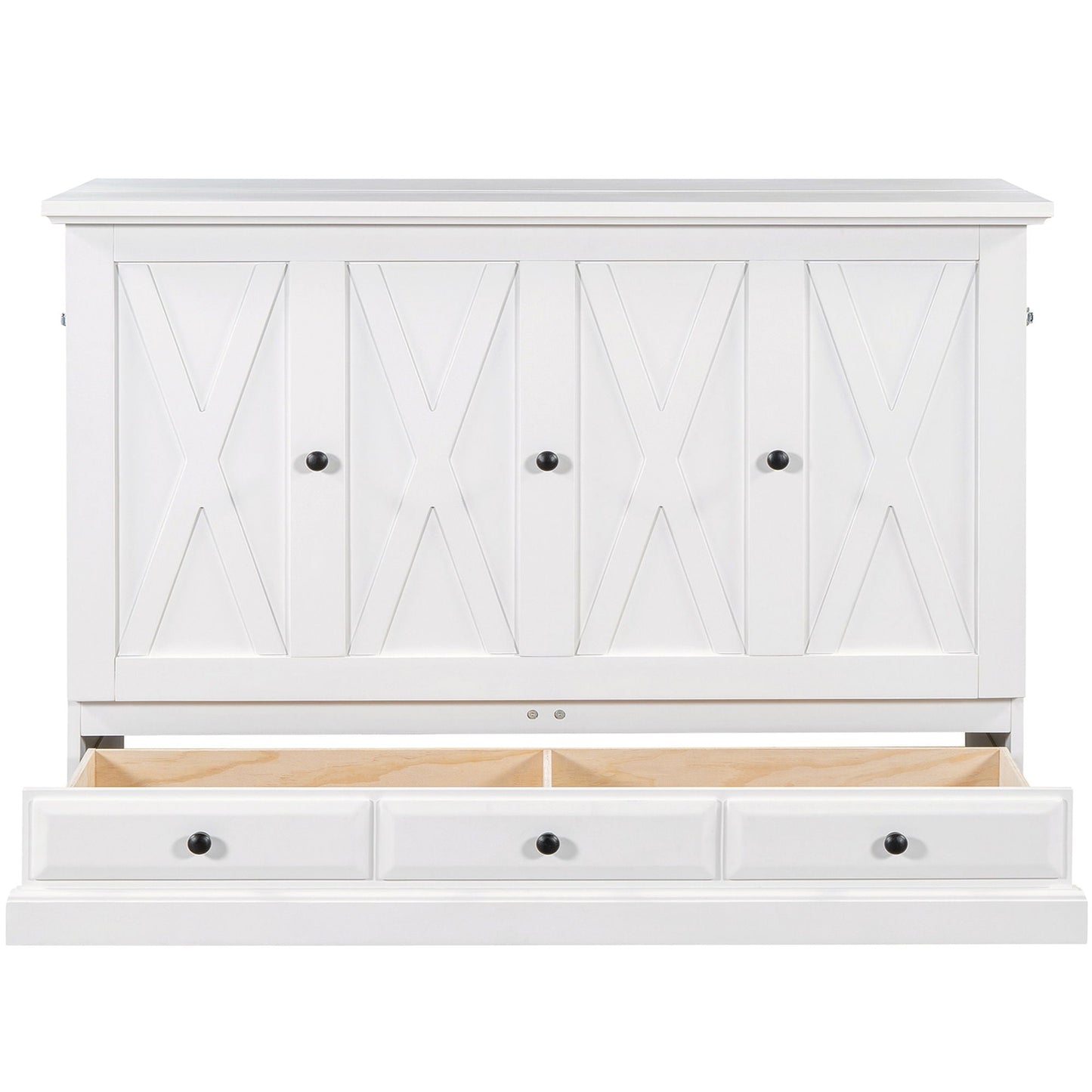 White solid pine cabinet bed with X-panel doors and bottom storage drawer by HouseOfZazla on Tampa Home & Garden Store