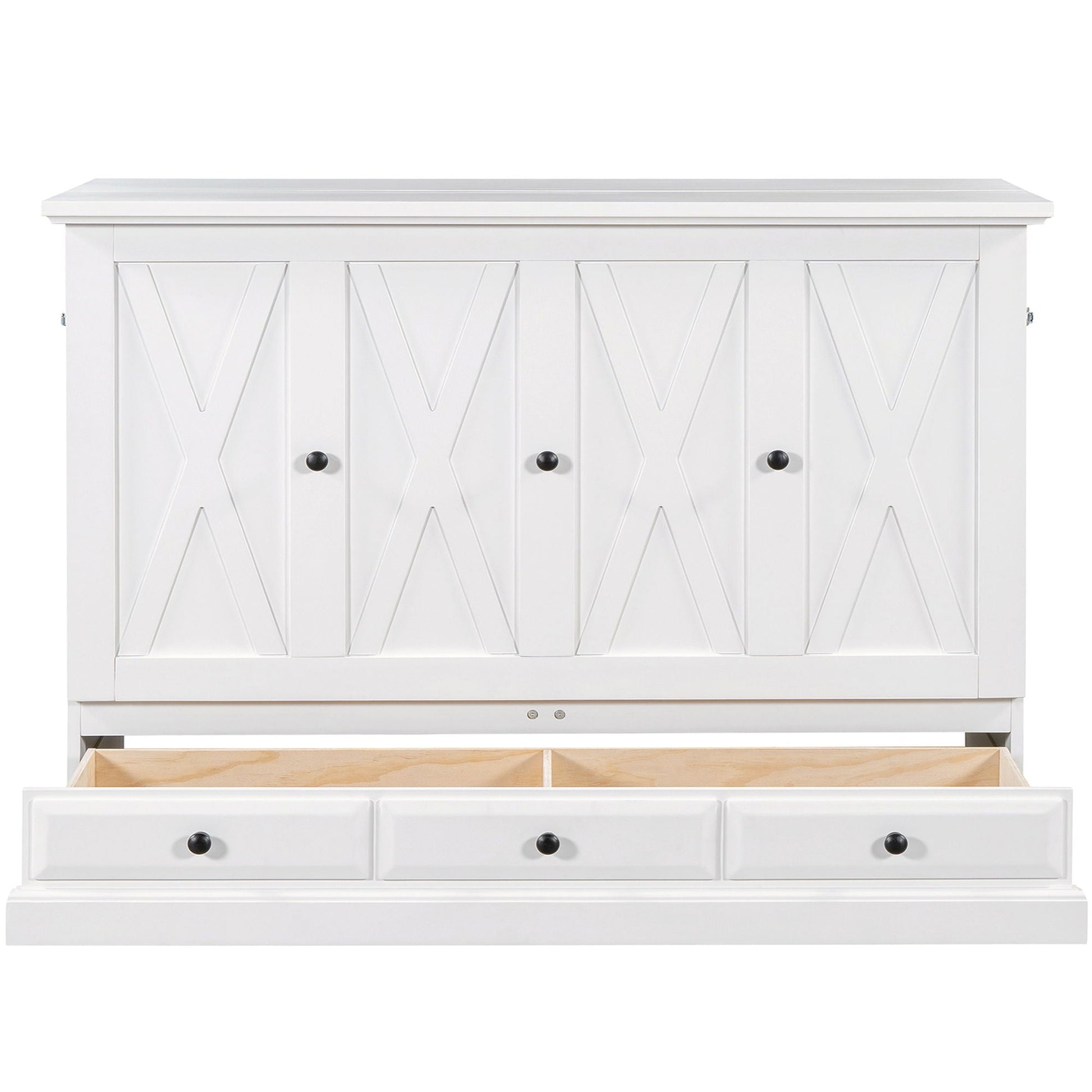 White solid pine cabinet bed with X-panel doors and bottom storage drawer by HouseOfZazla on Tampa Home & Garden Store