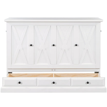 White solid pine cabinet bed with X-panel doors and bottom storage drawer by HouseOfZazla on Tampa Home & Garden Store