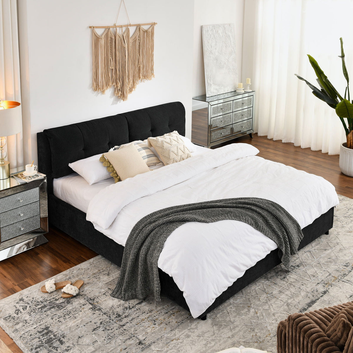 Storage upholstered hydraulic platform bed with integrated headboard, 2-bed setup on Tampa Home & Garden Store