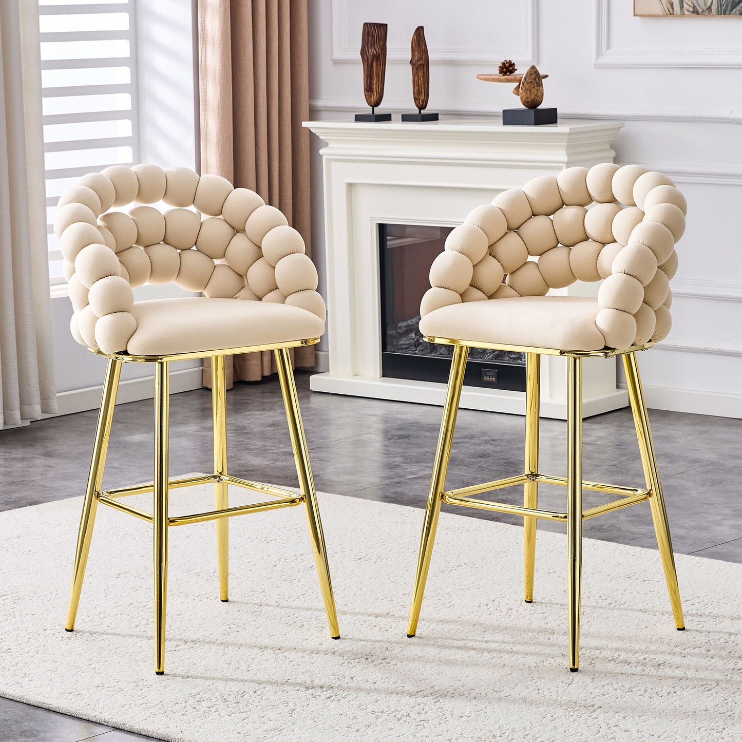 Ball Chain Bubble Tufted Bar Chairs Set Of Two