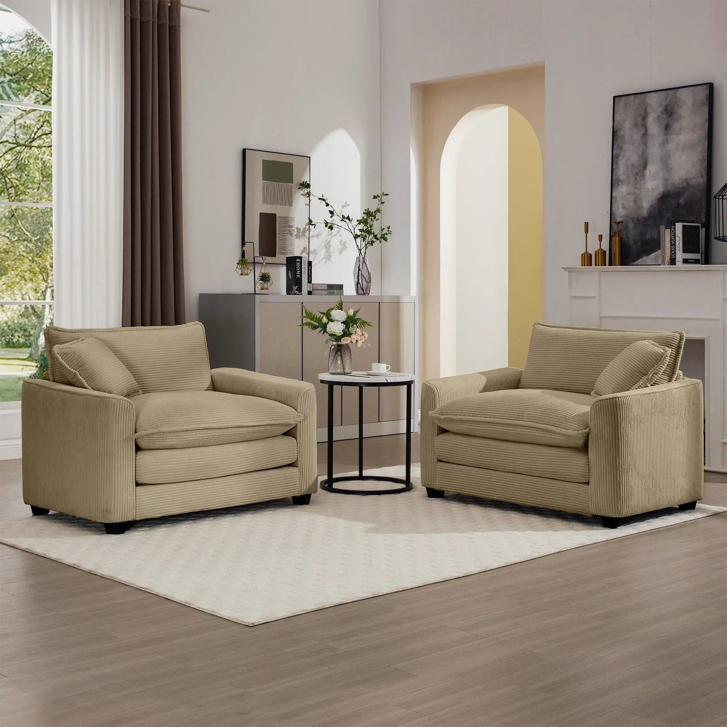 Pair of Modern Classic Fabric Single Chairs with beige cushions by Unique Piece on Tampa Home & Garden Store