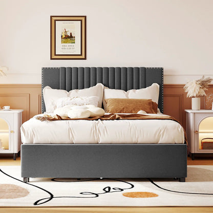 Upholstered Platform Bed With Drawers Headboard