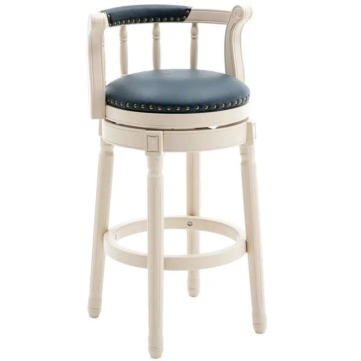 Wooden Bar Stool with Swivel and Contoured Back