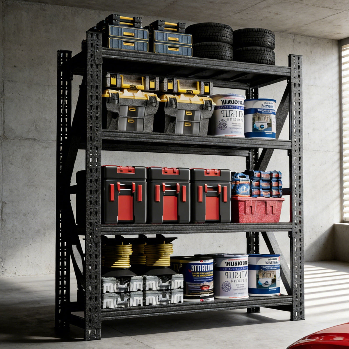 Heavy Duty 4-Shelf Garage Shelving Unit with Adjustable Black Steel Frame HouseOfZazla on Tampa Home & Garden Store